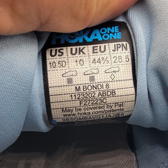 Hoka One One Bondi 8 Mens 10.5 D Shoes Blue Running Gym Walking 1123202 ABDB - Picture 7 of 13